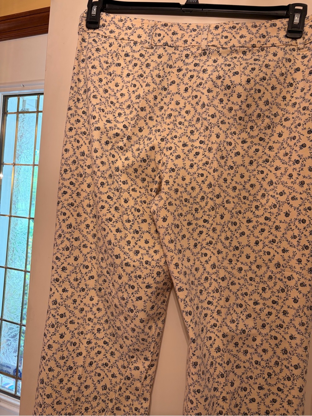 Talbots Cream and Navy Floral Straight-Leg Pants